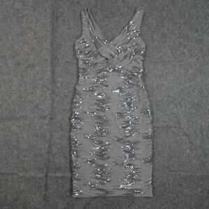 Ralph Lauren Dress Womens 2 Evening Sequin Ruched Mini Sheath Silver‎ Sleeveless